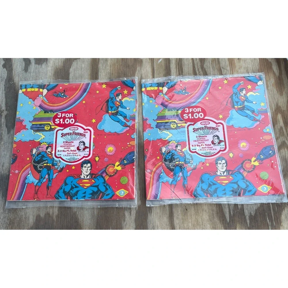 NEW Vintage 1979 Superman Comic Gift Wrap - Cleo Super Friends Lot Of 2